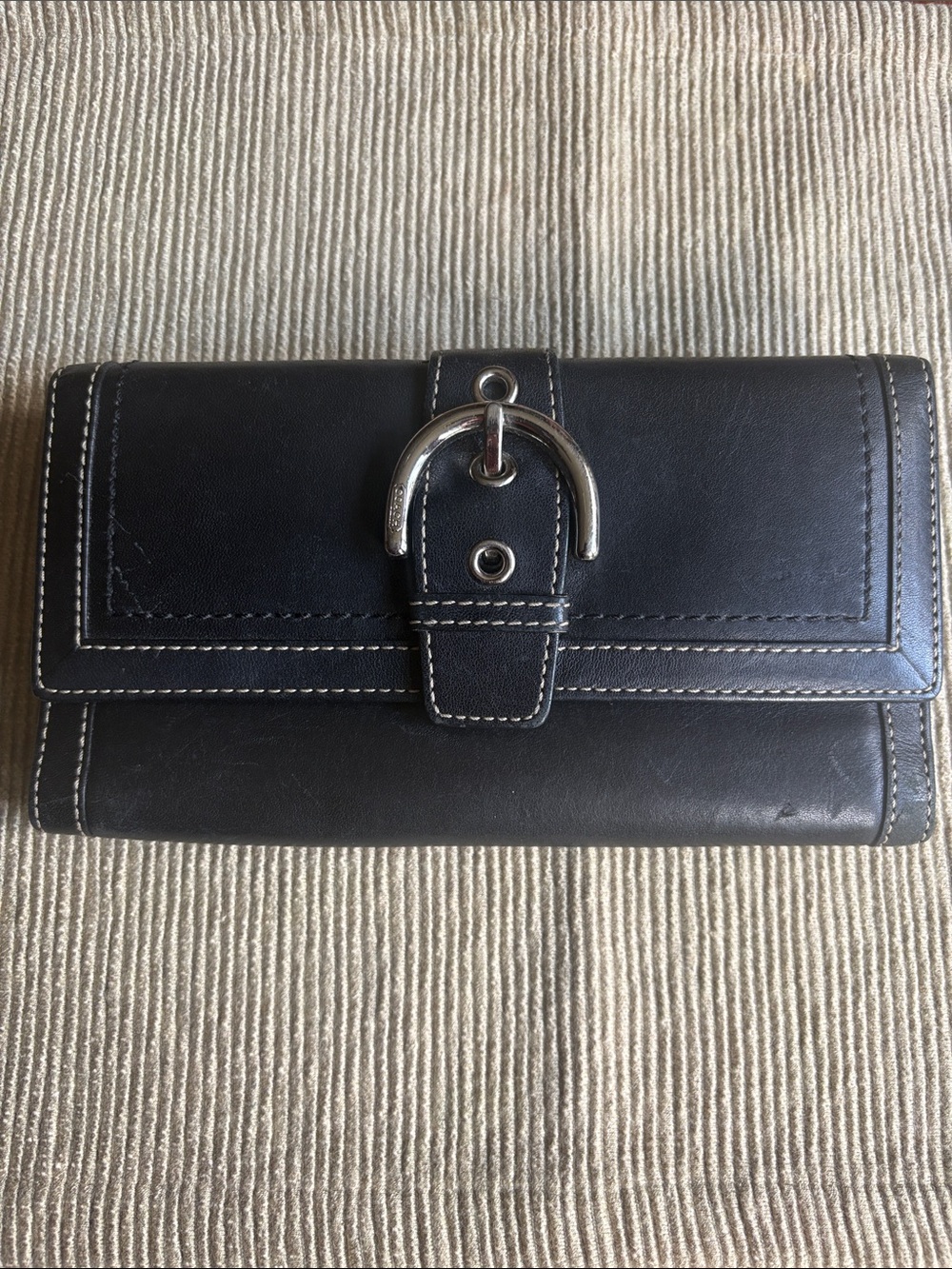 Vintage Coach Black Leather Wallet with Iconic Silver Buckle
